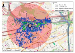 Karte 4: Eingetragenen Nodes im Buffer Maracanã März-November (eigene Darstellung 2015).